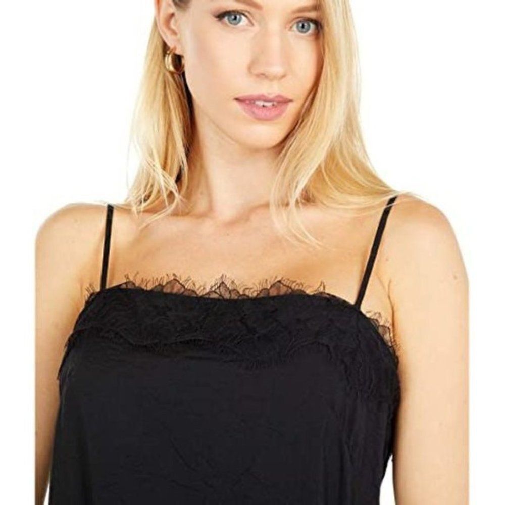 VINCE Lace Trim Cami Hammered Satin Twill Square Neck Camisole Eyelash Sexy NWT - Picture 1 of 7